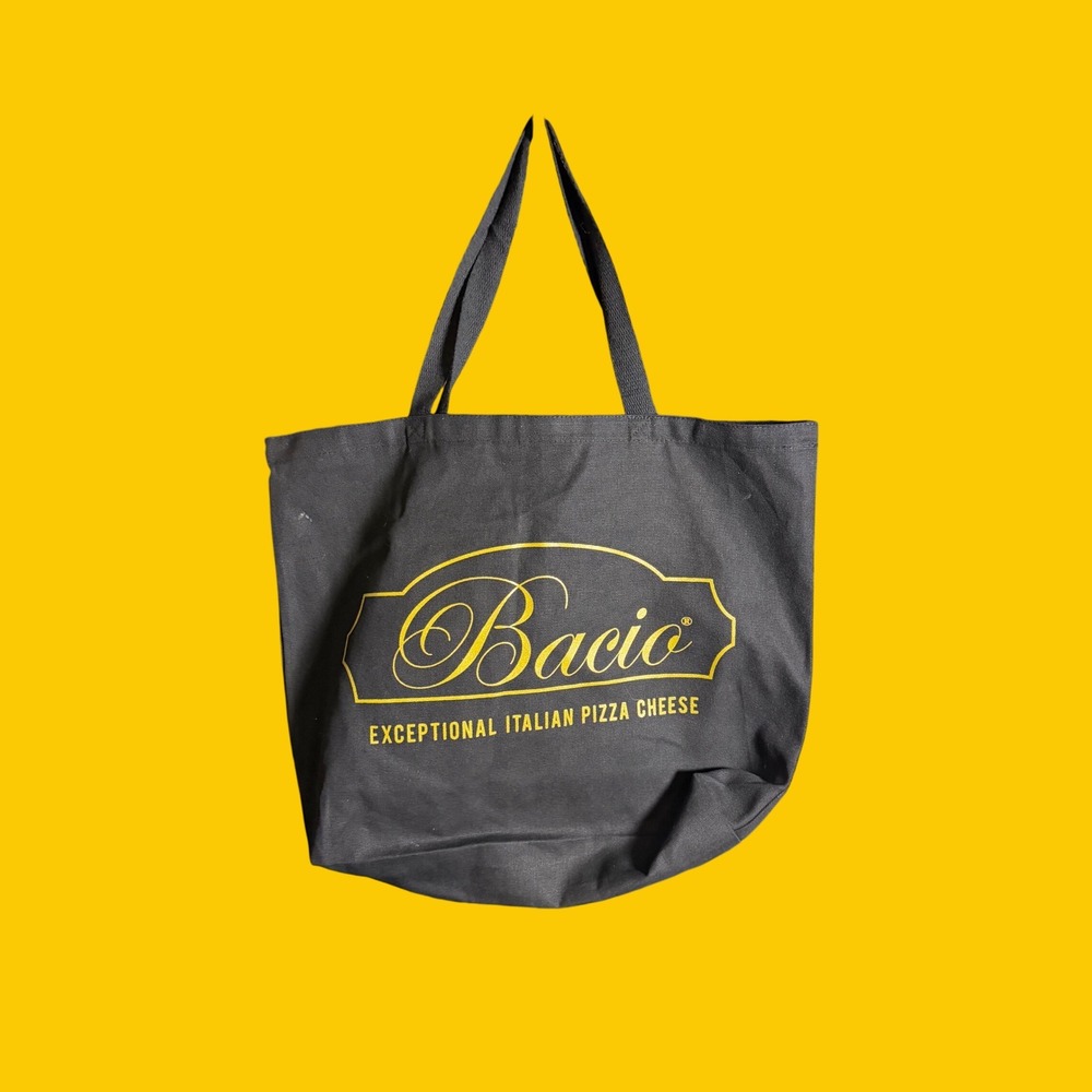 Bacio Cheese Canvas Tote‎ Bag Black Italian Pizza Cheese Graphic Workwear Bag